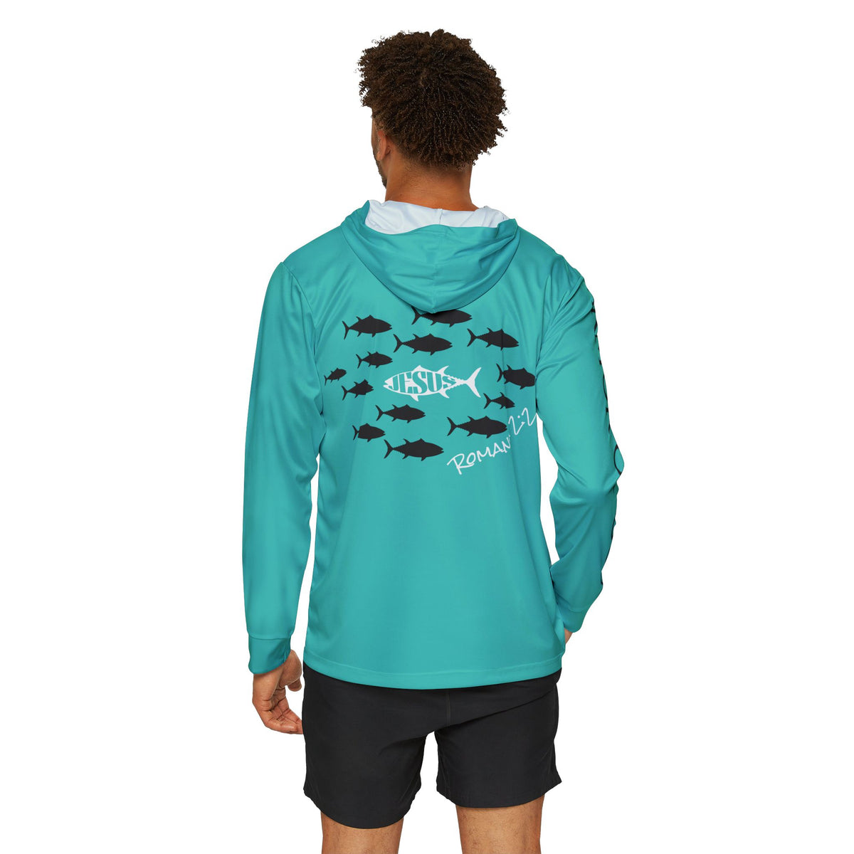Do Not Conform Performance Hoodie - Teal - model, back view
