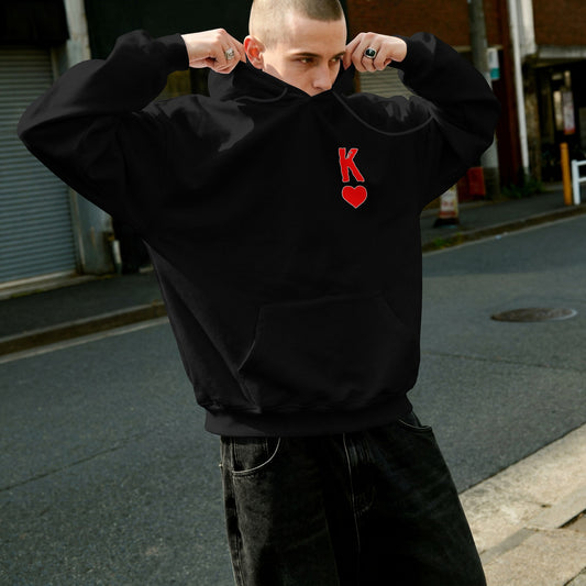 King of Hearts Christ Hoodie - Black - worn, front view