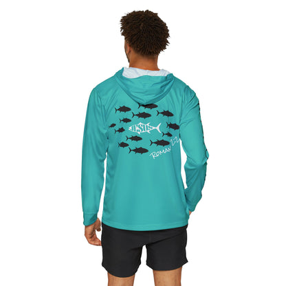 Do Not Conform Performance Hoodie - Teal - model, back view
