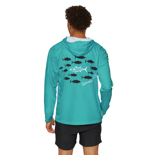 Do Not Conform Performance Hoodie - Teal - model, back view